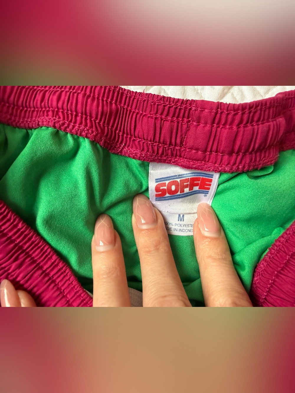 Medium Soffee Hot Pink Women's Athletic Shorts with Green Trim - Picture 2 of 4